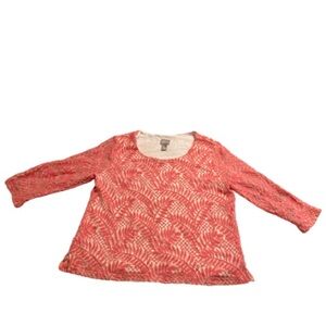 Chico's Vibrant Coral Leaf Design Blouse